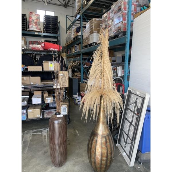 2 LARGE VASES W/ FAUX PLANTS