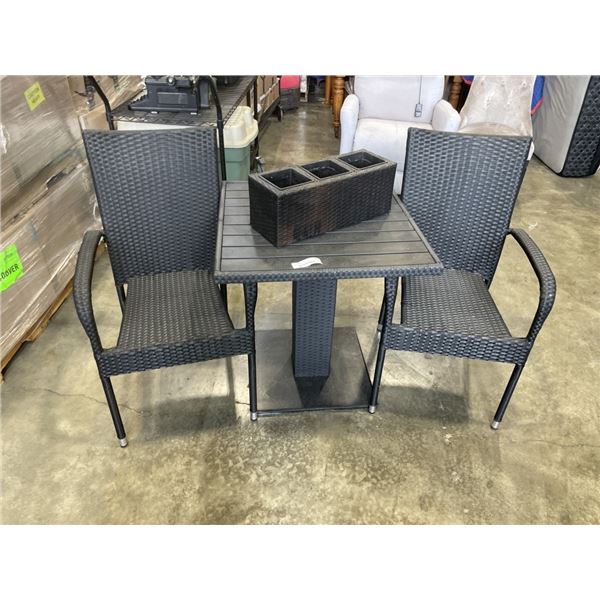 3 PIECE RATTAN BISTRO SET AND MATCHING PLANTER BOX