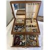 Image 1 : VINTAGE WOOD JEWELRY CASE W/ CONTENTS