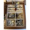 Image 2 : VINTAGE WOOD JEWELRY CASE W/ CONTENTS