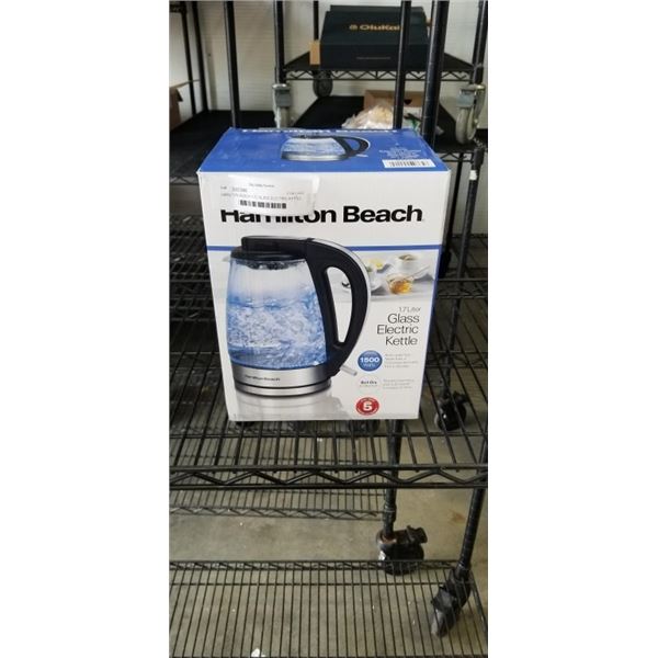 HAMILTON BEACH 1.7L GLASS ELECTRIC KETTLE - TESTED WORKING