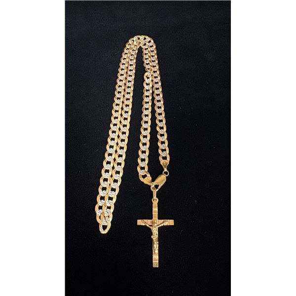 APPROX 18K CHAIN (23") WITH APPROX 18K CRUCIFIX PENDANT (35.1G)
