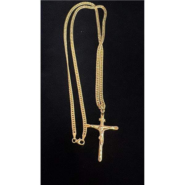 APPROX 18K CHAIN (23") WITH APPROX 18K CRUCIFIX PENDANT (9.7G)