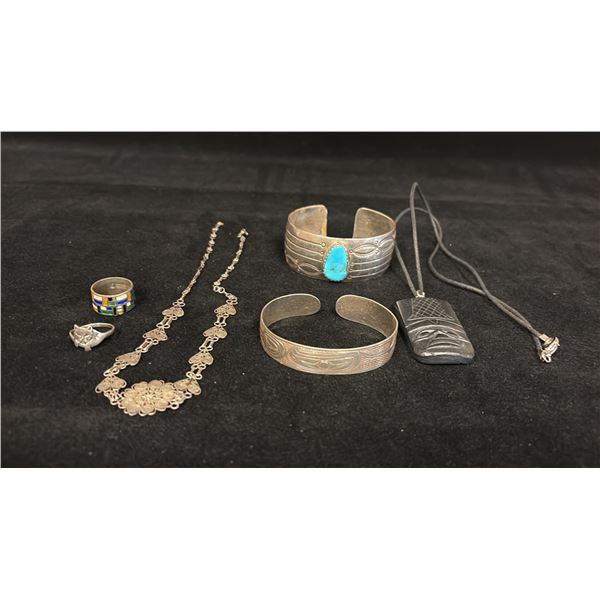 MISC JEWELRY (65.3G SILVER & 20.7G ARGILLITE CONTENT)