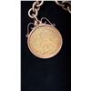 Image 3 : APPROX 9K WATCH CHAIN (16") WITH APPROX 9K FOB SET WITH 1915 UK GOLD HALF-SOVEREIGN (18.2G)