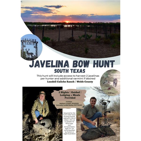 LUNDELL'S CALICHE RANCH: South Texas Bowhunting Javelina Hunt for Two Hunters