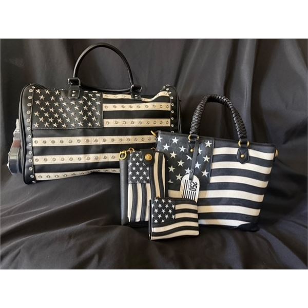 4-Piece American Flag Collection Featuring a Tote Bag, Matching Wallet, Convenient Phone Purse, and