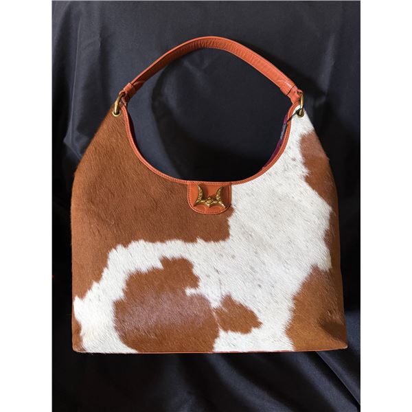 Large Women's Purse in Brown & White Cowhide and Calfskin
