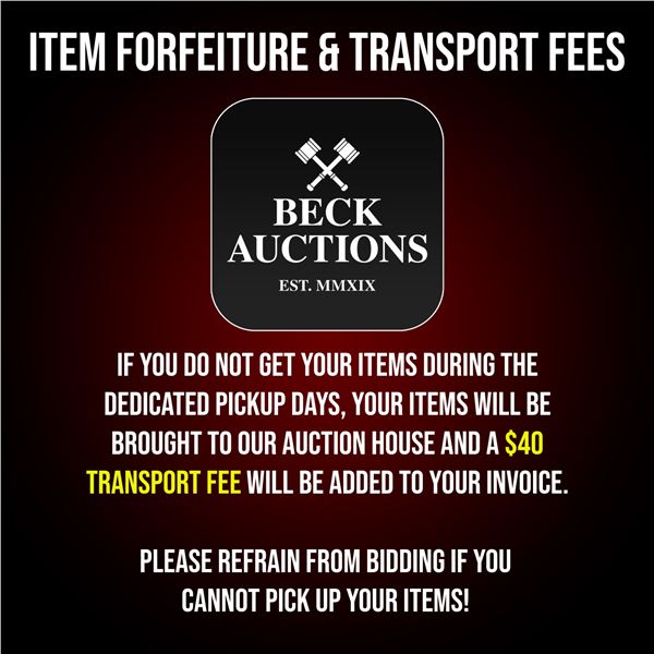Item Forfeiture & Transport, Shipping, Delivery Fees & Conditions