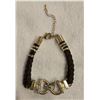 Image 1 : 02 - Brown braided leather bracelet with gold tone metal and rhinestones. 7" bracelet with adjustabl