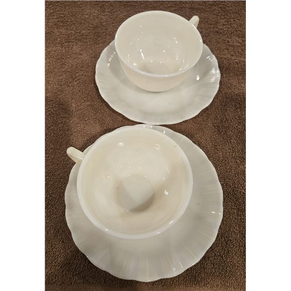 08 - COREX, set of 2 teacup and saucer sets.  Pyrex - 1950s.  Made in Canada, Pyrex by Corning Glass