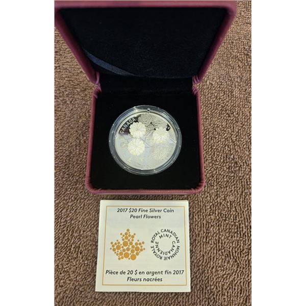 22 - RCM - 2017 Canadian $20 fine silver coin, 1 oz pure silver.  Mother of Pearl design.  In origin
