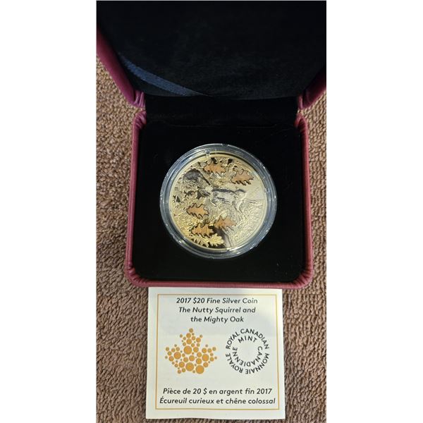 23 - RCM - 2017 Canadian $20 fine silver coin "The Nutty Squirrel and the Mighty Oak". 99.99% pure s