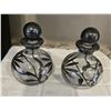 Image 1 : 25 - Vintage Art Nouveau perfume bottles - sterling silver overlay design on clear glass.  4" tall.