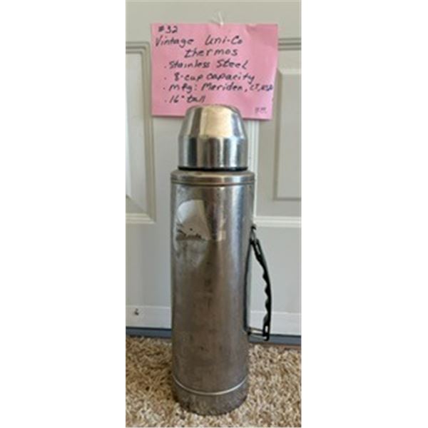 Vintage Uni-Co Stainless Steel Thermos, 8-cup Capacity, 16” Tall