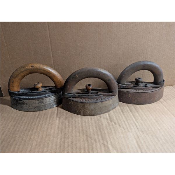 (3) Vintage Sad Irons (2) Guelph Canada and (1) Boyer Town U.S.