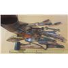 Image 2 : Vintage industrial metal bucket filled with assorted old hand tools.