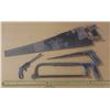 Image 1 : Vintage hand saws of different sizes.