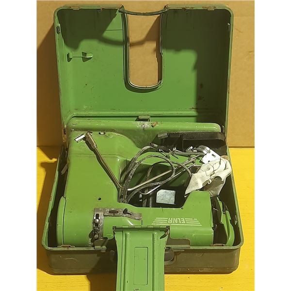 Vintage green Swiss Elna "Grasshopper" sewing machine in its original carrying case. (Untested)