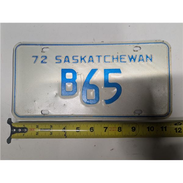 72' Sask License Plate B65