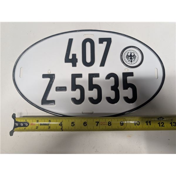 Bundesfian Zverwaltung License Plate 407 Z-5535