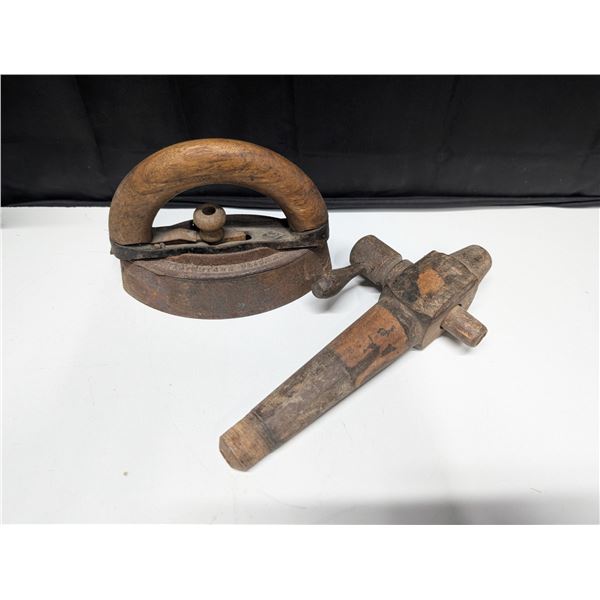 Vintage Sad Iron w/ Vintage Wood Spout