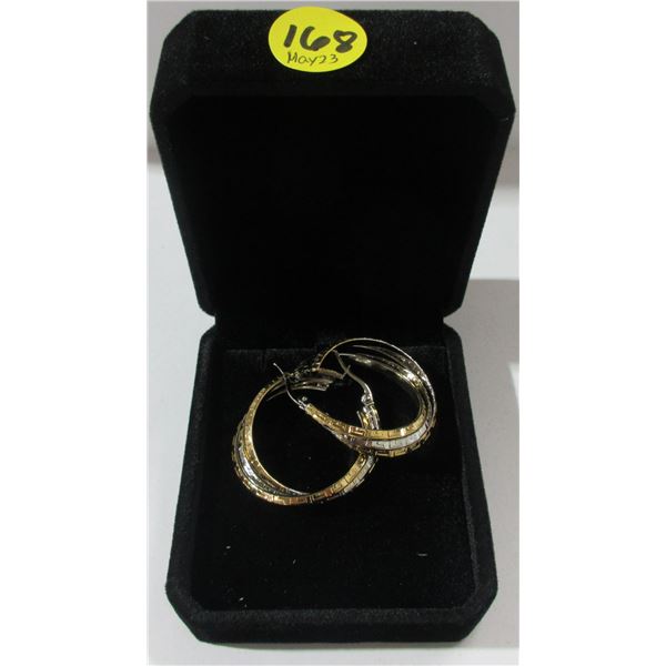 9 - NEW 14K Gold & Platinum Hoop Earrings