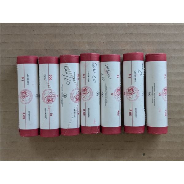 (7 Rolls) Mint Rolls Canadian 1 Cent  BU 2007 Magnetic