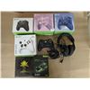 Image 1 : (5) Used Xbox Controllers (4) Xbox One/Series S and X and (1) Xbox 360 Plus Audio Adapters, and Head