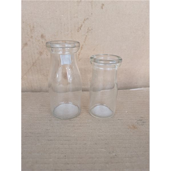 (2) Small Vintage Cream Glass Bottles