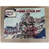 Image 1 : Vintage Tin Battery Operated Figure Train Set 9Excellent Condition)  w/ Smoke Whistle and Trestle )
