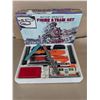 Image 2 : Vintage Tin Battery Operated Figure Train Set 9Excellent Condition)  w/ Smoke Whistle and Trestle )