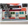 Image 4 : Vintage Tin Battery Operated Figure Train Set 9Excellent Condition)  w/ Smoke Whistle and Trestle )