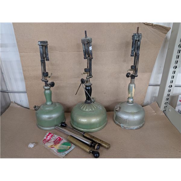 (3) Antique Oil Lamps Plus Pumps