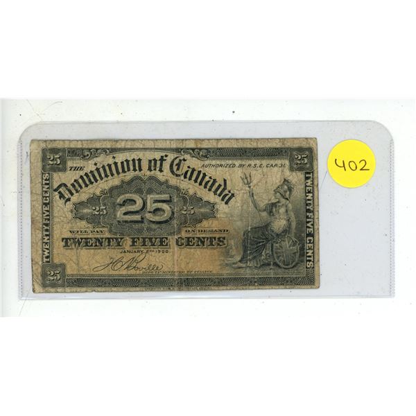 1900 Dominion of Canada 25 Cents Shinplaster.