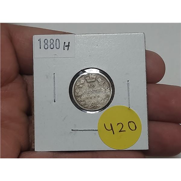 1880 H Canada Silver 10 Cents.
