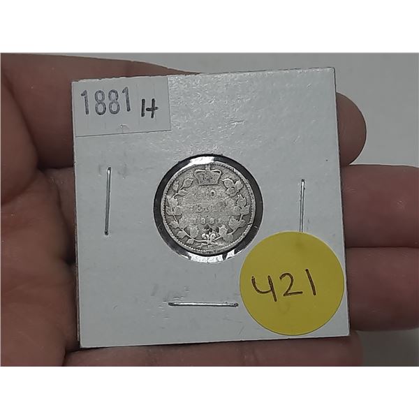 1881 H Canada Silver 10 Cents.