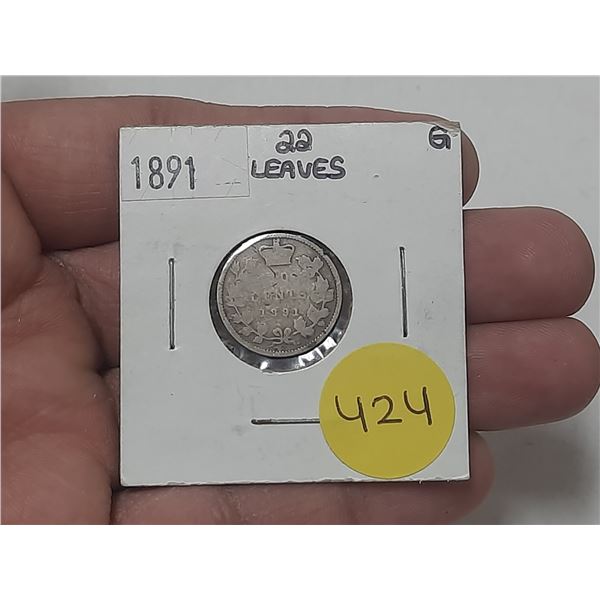 1891 Canada Silver 10 Cents - 22 Leaves.