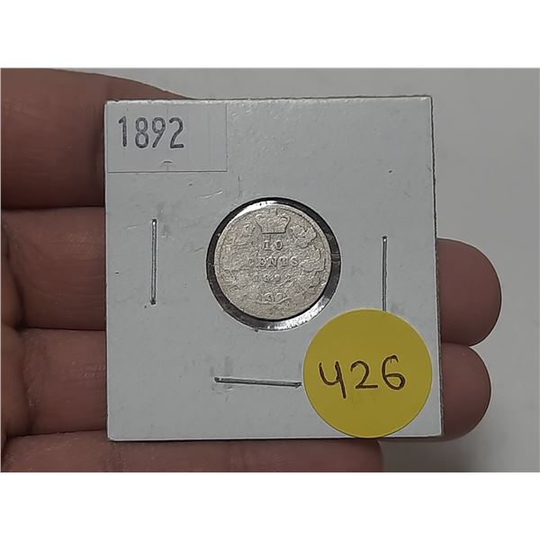 1892 Canada Silver 10 Cents.