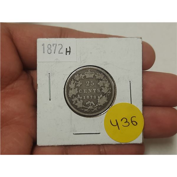 1872 H Canada Silver 25 Cents.