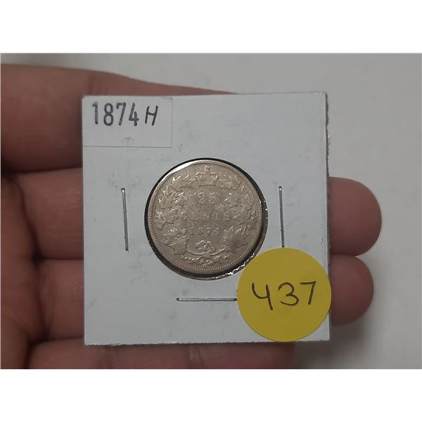 1874 H Canada Silver 25 Cents.
