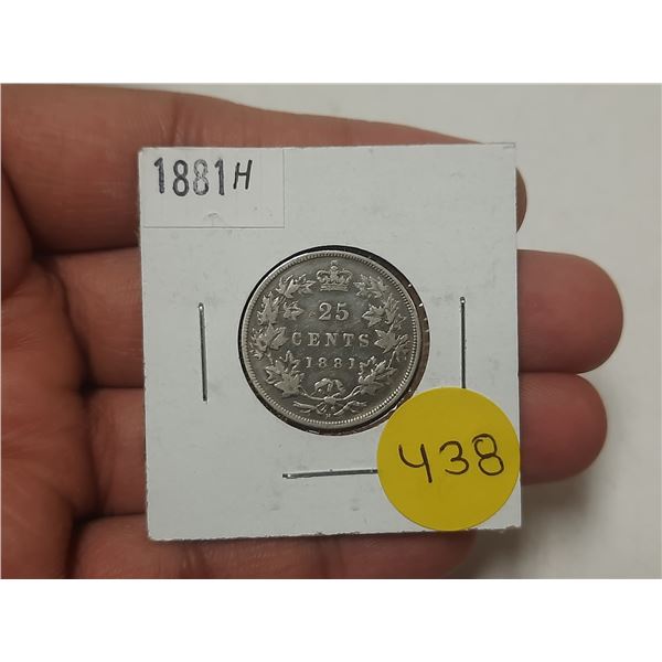 1881 H Canada Silver 25 Cents.