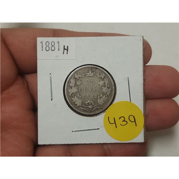 1881 H Canada Silver 25 Cents.