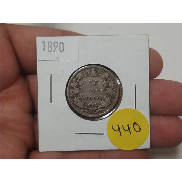1890 Canada Silver 25 Cents.