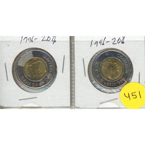 (2) 2026 Canada "Toonie," marking the 30th anniversary of the coin's introduction.
