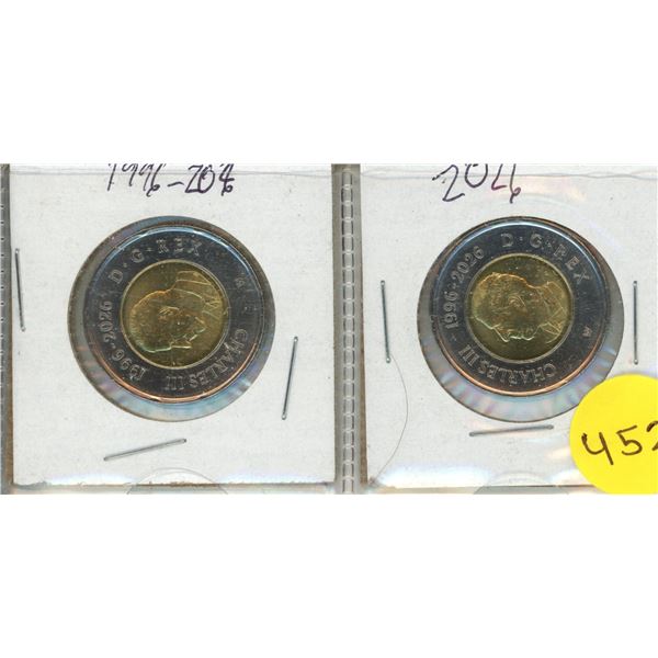 (2) 2026 Canada "Toonie," marking the 30th anniversary of the coin's introduction.