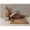 Image 1 : Vintage Wood Décor (Wood Cabin Clock, and Man Carrying Wood Buckets)