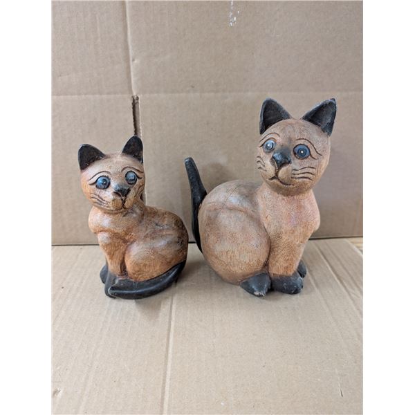 (2) Vintage Hand Carved Wooden Cats