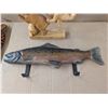 Image 3 : (3) Vintage Wood Décor Items (Giraffe Mask, boy and pig, and Fish Wall Coat Hook)