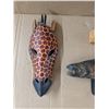 Image 4 : (3) Vintage Wood Décor Items (Giraffe Mask, boy and pig, and Fish Wall Coat Hook)